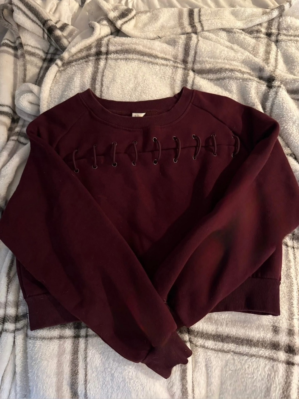 BuffBunny Lace-Up Crewneck Sweatshirt - Burgundy